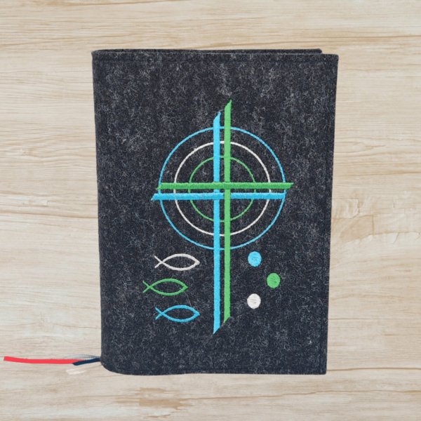 Wosadnikhülle in anthrazit meliert, Kreuze, Kreise, Fische